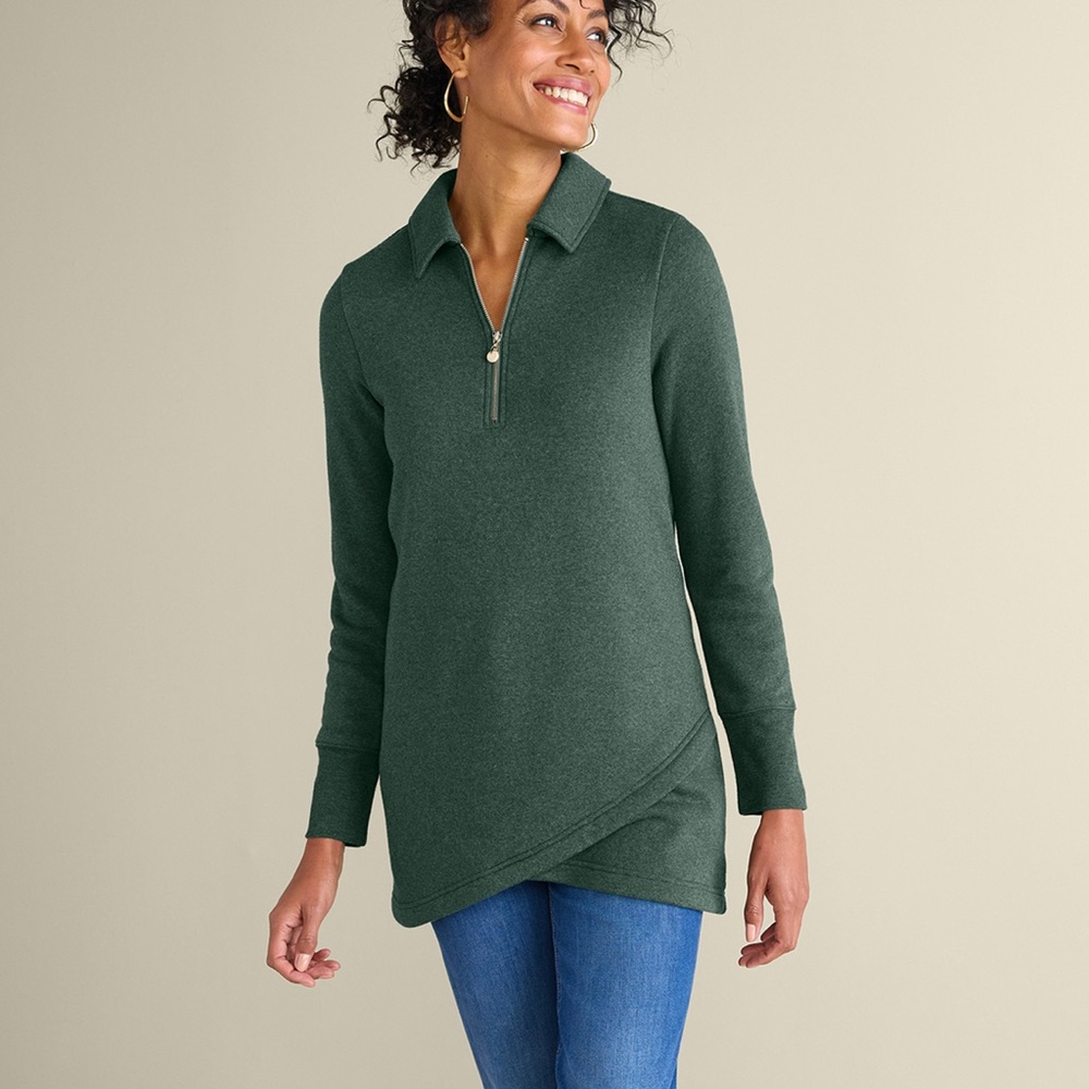 NWT Soft Surroundings Deep Green Calla Zip-Up Tunic